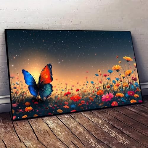 Malen Nach Zahlen Erwachsene Schmetterling Blume DIY Handgemalt Ölgemälde Leinwand Set mit 3 Pinsel und Acrylpigment für Malerei Bastelset, Frauen Home Deko Geburtstag Geschenk 25x50cm X-133 von Jaxiaco