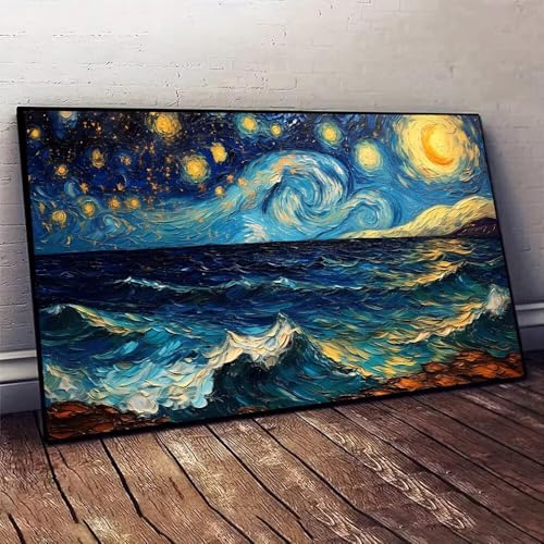 Malen Nach Zahlen Erwachsene Van Gogh Galaxis DIY Handgemalt Ölgemälde Leinwand Set mit 3 Pinsel und Acrylpigment für Malerei Bastelset, Frauen Home Deko Geburtstag Weihnachten Geschenk 35x70cm X-75 von Jaxiaco