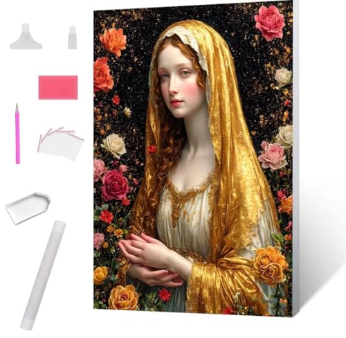 Muttergottes der Blumen Diamond Painting Erwachsene 60x80cm, DIY 5D Diamant Painting Bilder kinder Malen Nach Zahlen Set, Diamond Art Full Diamant Malerei Kunst Basteln für Home Wand Dekor S-815 von Jaxiaco