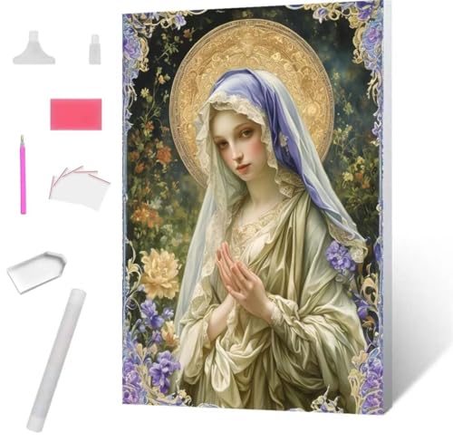 Muttergottes der Blumen Diamond Painting Erwachsene 60x80cm, DIY 5D Diamant Painting Bilder kinder Malen Nach Zahlen Set, Diamond Art Full Diamant Malerei Kunst Basteln für Home Wand Dekor S-816 von Jaxiaco