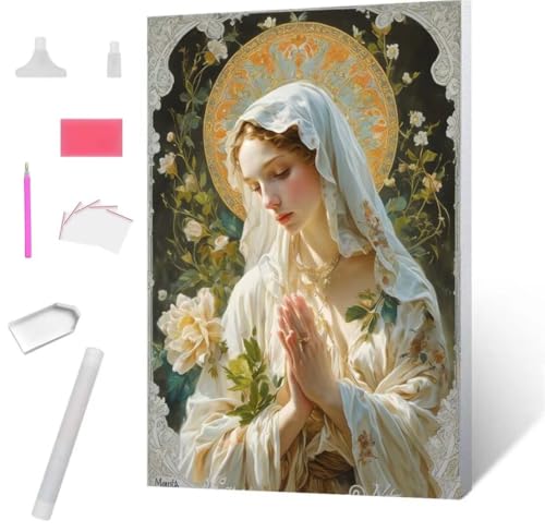 Muttergottes der Blumen Diamond Painting Erwachsene 90x120cm, DIY 5D Diamant Painting Bilder kinder Malen Nach Zahlen Set, Diamond Art Full Diamant Malerei Kunst Basteln für Home Wand Dekor S-814 von Jaxiaco