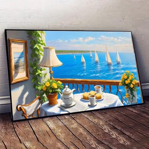 Ozean Segelboot Malen nach Zahlen, DIY malen nach zahlen erwachsene, Knitterfreie Leinwand, Digitales Ölgemälde-Set auf Leinwand mit Pinseln und Acrylpigment, Artwork Heimdekoration 100x200cm X-562 von Jaxiaco