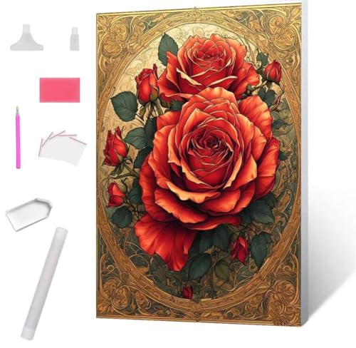 Rosenblüten Diamond Painting Erwachsene 30x40cm, DIY 5D Diamant Painting Bilder kinder Malen Nach Zahlen Set, Diamond Art Full Diamant Malerei Kunst Basteln für Weihnachten Home Wand Dekor S-575 von Jaxiaco