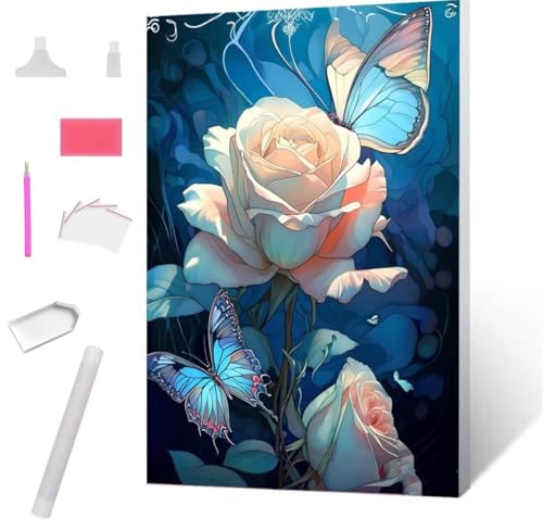 Rosenschmetterling Diamond Painting Erwachsene 30x40cm, DIY 5D Diamant Painting Bilder kinder Malen Nach Zahlen Set, Diamond Art Full Diamant Malerei Kunst Basteln für Weihnachten Home Wand Dekor S567 von Jaxiaco