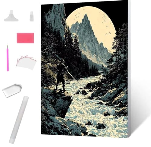 Samurai Mond Diamond Painting Erwachsene 30x40cm, DIY 5D Diamant Painting Bilder kinder Malen Nach Zahlen Set, Diamond Art Full Diamant Malerei Kunst Basteln für Weihnachten Home Wand Dekor S-894 von Jaxiaco