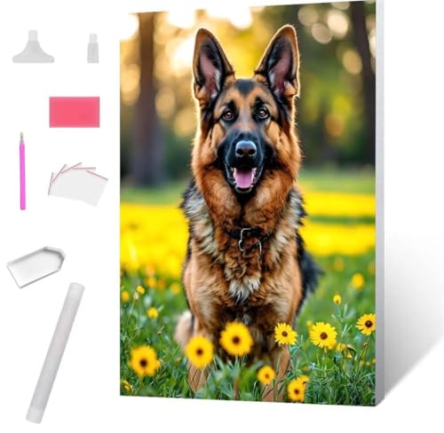 Schäferhund Diamond Painting Erwachsene 30x40cm, DIY 5D Diamant Painting Bilder kinder Malen Nach Zahlen Set, Diamond Art Full Diamant Malerei Kunst Basteln für Weihnachten Home Wand Dekor S-651 von Jaxiaco