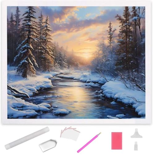 Schneeszene Diamond Painting Erwachsene 30x40cm, DIY 5D Diamant Painting Bilder kinder Malen Nach Zahlen Set, Diamond Art Full Diamant Malerei Kunst Basteln für Weihnachten Home Wand Dekor S-977 von Jaxiaco