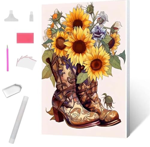 Schuhe Sonnenblume Diamond Painting Erwachsene 90x120cm, DIY 5D Diamant Painting Bilder kinder Malen Nach Zahlen Set, Diamond Art Full Diamant Malerei Kunst Basteln für Home Wand Dekor S-933 von Jaxiaco