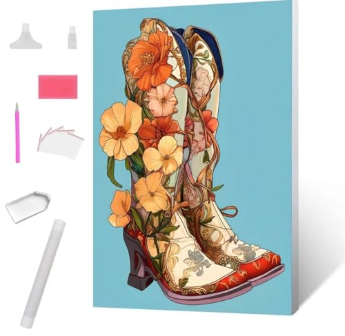 Schuhe und Blumen Diamond Painting Erwachsene 30x40cm, DIY 5D Diamant Painting Bilder kinder Malen Nach Zahlen Set, Diamond Art Full Diamant Malerei Kunst Basteln für Weihnachten Home Wand Dekor S-932 von Jaxiaco