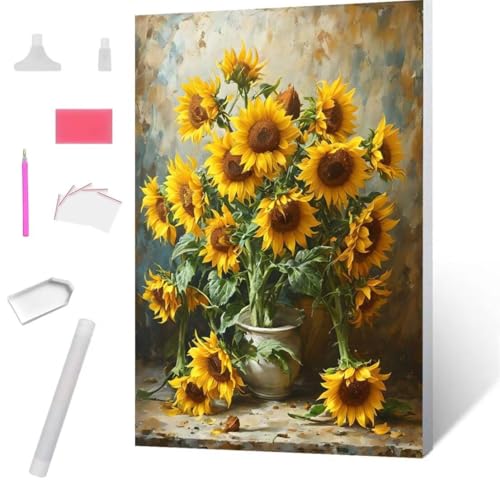 Sonnenblume Diamond Painting Erwachsene 30x40cm, DIY 5D Diamant Painting Bilder kinder Malen Nach Zahlen Set, Diamond Art Full Diamant Malerei Kunst Basteln für Weihnachten Home Wand Dekor S-918 von Jaxiaco