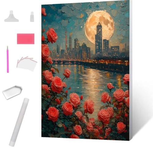 Stadt blumen Diamond Painting Erwachsene 30x40cm, DIY 5D Diamant Painting Bilder kinder Malen Nach Zahlen Set, Diamond Art Full Diamant Malerei Kunst Basteln für Weihnachten Home Wand Dekor S-89 von Jaxiaco