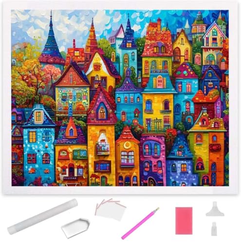 Stadt landschaft Diamond Painting Erwachsene 30x40cm, DIY 5D Diamant Painting Bilder kinder Malen Nach Zahlen Set, Diamond Art Full Diamant Malerei Kunst Basteln für Weihnachten Home Wand Dekor S-90 von Jaxiaco