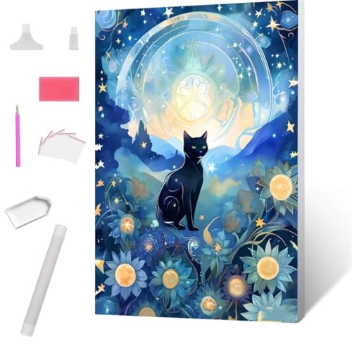 Sternenhimmelkatze Diamond Painting Erwachsene 30x40cm, DIY 5D Diamant Painting Bilder kinder Malen Nach Zahlen Set, Diamond Art Full Diamant Malerei Kunst Basteln für Weihnachten Home Wand Dekor S942 von Jaxiaco