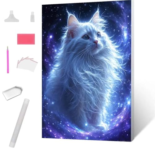 Sternenhimmelkatze Diamond Painting Erwachsene 60x80cm, DIY 5D Diamant Painting Bilder kinder Malen Nach Zahlen Set, Diamond Art Full Diamant Malerei Kunst Basteln für Weihnachten Home Wand Dekor S945 von Jaxiaco