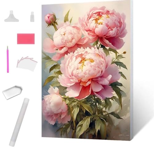 Subshrubby Pfingstrose Blume Diamond Painting Erwachsene 30x40cm, DIY 5D Diamant Painting Bilder kinder Malen Nach Zahlen Set, Diamond Art Full Diamant Malerei Kunst Basteln für Home Wand Dekor S-650 von Jaxiaco