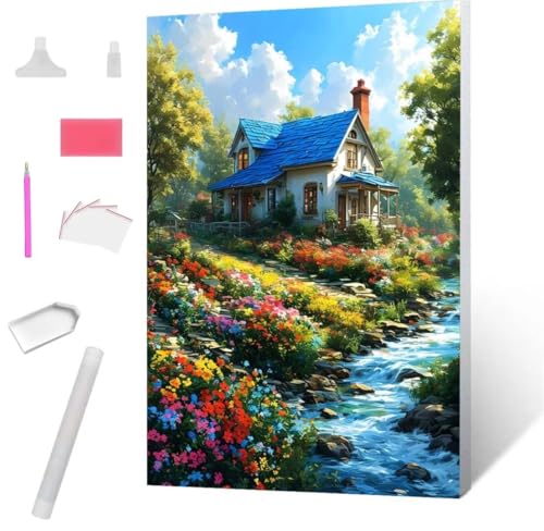 Waldhütte Diamond Painting Erwachsene 60x80cm, DIY 5D Diamant Painting Bilder kinder Malen Nach Zahlen Set, Diamond Art Full Diamant Malerei Kunst Basteln für Weihnachten Home Wand Dekor S-770 von Jaxiaco