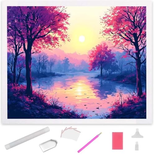 Waldlandschaft Diamond Painting Erwachsene 30x40cm, DIY 5D Diamant Painting Bilder kinder Malen Nach Zahlen Set, Diamond Art Full Diamant Malerei Kunst Basteln für Weihnachten Home Wand Dekor S-761 von Jaxiaco