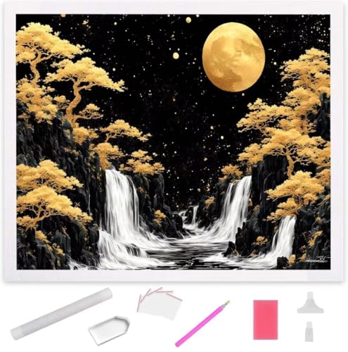 Waldwasserfall Diamond Painting Erwachsene 30x40cm, DIY 5D Diamant Painting Bilder kinder Malen Nach Zahlen Set, Diamond Art Full Diamant Malerei Kunst Basteln für Weihnachten Home Wand Dekor S-768 von Jaxiaco