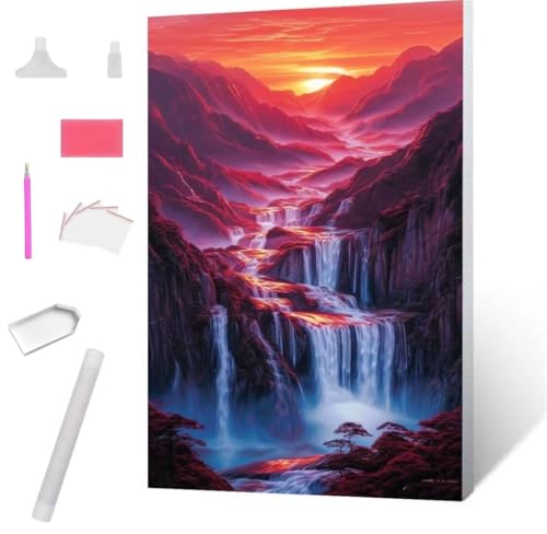 Wasserfall Diamond Painting Erwachsene 60x80cm, DIY 5D Diamant Painting Bilder kinder Malen Nach Zahlen Set, Diamond Art Full Diamant Malerei Kunst Basteln für Weihnachten Home Wand Dekor S-716 von Jaxiaco