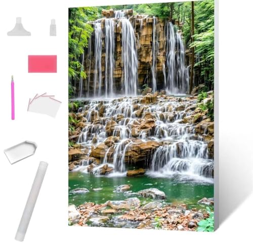 Wasserfallwald Diamond Painting Erwachsene 90x120cm, DIY 5D Diamant Painting Bilder kinder Malen Nach Zahlen Set, Diamond Art Full Diamant Malerei Kunst Basteln für Weihnachten Home Wand Dekor S-717 von Jaxiaco