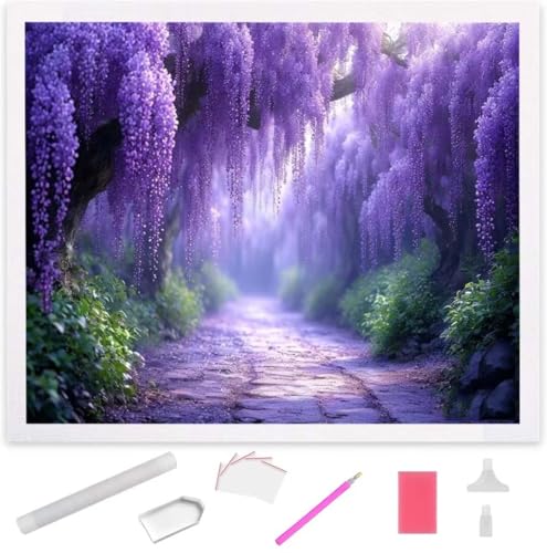 Wisterien blüten Diamond Painting Erwachsene 60x80cm, DIY 5D Diamant Painting Bilder kinder Malen Nach Zahlen Set, Diamond Art Full Diamant Malerei Kunst Basteln für Weihnachten Home Wand Dekor S-1053 von Jaxiaco