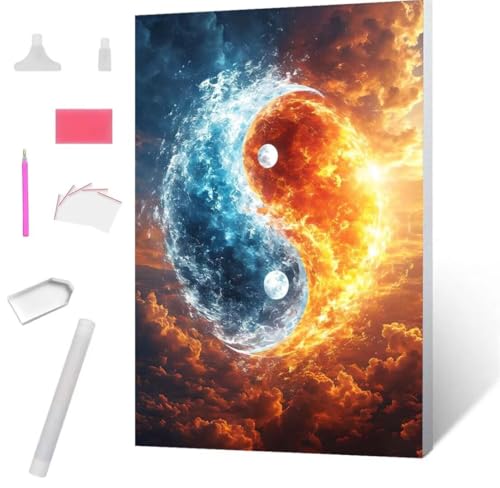 Yin Yang Symbol Diamond Painting Erwachsene 30x40cm, DIY 5D Diamant Painting Bilder kinder Malen Nach Zahlen Set, Diamond Art Full Diamant Malerei Kunst Basteln für Weihnachten Home Wand Dekor S-997 von Jaxiaco