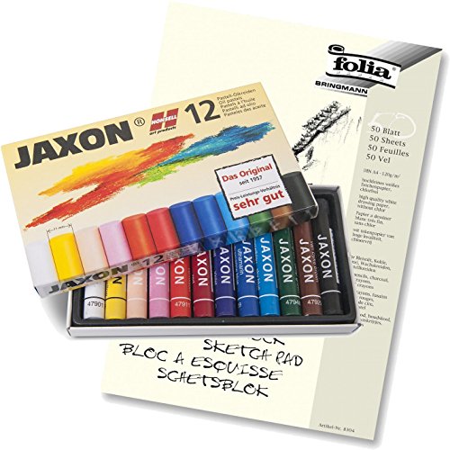 JAXON by Honsell - 47412 - Ölpastellkreide 12er Set + Qualitäts-Skizzenblock A4 von Jaxon