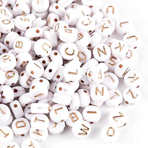 1000 Stück weiße Acryl-Buchstabenperlen 7mm flache runde Scheibe Münze A-Z Roségold Buchstabenmuster lose Abstandshalter Perlen Charms für DIY Schmuck Armband Halskette Schlüsselanhänger von Jaydis