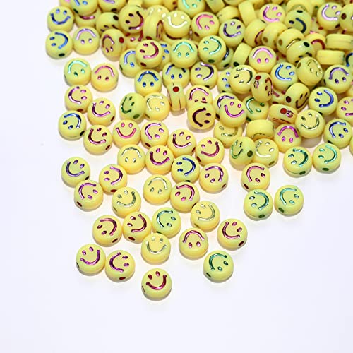 200 Stück Gelb Acryl Smiley Gesicht Perlen 7mm Pony Scheibenmünze Mehrfarben Emaille Lächeln Gesicht lose Abstandshalter Perlen für DIY Schmuck Armband Handy Anhänger machen von Jaydis