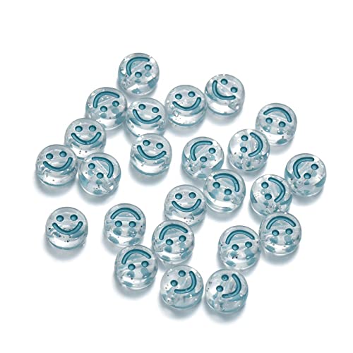 200 Stück Klare Acryl Smiley-Perlen 10mm Pony Scheibenmünze Blau Grün Emaille Lächelndes Gesicht Lose Abstandshalter Perlen für DIY Schmuck Armband Handy Anhänger machen von Jaydis