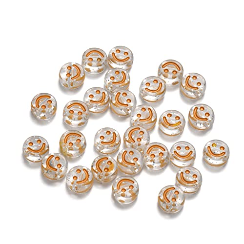 200 Stück Klare Acryl Smiley-Perlen 10mm Pony Scheibenmünze Orange Emaille Lächelndes Gesicht Lose Abstandshalter Perlen für DIY-Schmuck Armband Handy-Anhänger machen von Jaydis