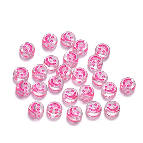 200 Stück Klare Acryl Smiley-Perlen 10mm Pony Scheibenmünze Rose Red Emaille Lächelndes Gesicht Lose Abstandshalterperlen für DIY-Schmuck Armband Handy-Anhänger machen von Jaydis