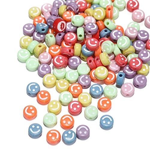 200 Stück Mehrfarben Acryl Smiley-Perlen 10mm Pony Scheibenmünze White Lächelndes Gesicht Lose Abstandshalterperlen für DIY-Schmuck Armband Handy-Anhänger machen von Jaydis