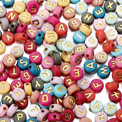 200pcs bunte Acryl flache Runde Alphabet Buchstaben Perlen 7mm Pony Disc Münze Gold A-Z Letter Pattern lose Abstandshalter Perlen für DIY Schmuck Armband machen von Jaydis