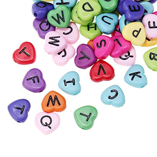 300 Stück bunte Herzform Acryl Alphabet Buchstaben Perlen 11mm A-Z schwarz Buchstabenmuster lose Abstandshalter Perlen Charms für DIY Schmuck Armband Schmuckherstellung von Jaydis