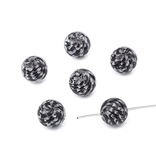 5 x Lampwork-Glasperlen, runde Abstandshalter, 12 mm, handgefertigte Glaskugel-Perlen, schwarz für DIY-Halsketten, Armbänder, Schmuckherstellung, Loch: 1 mm von Jaydis