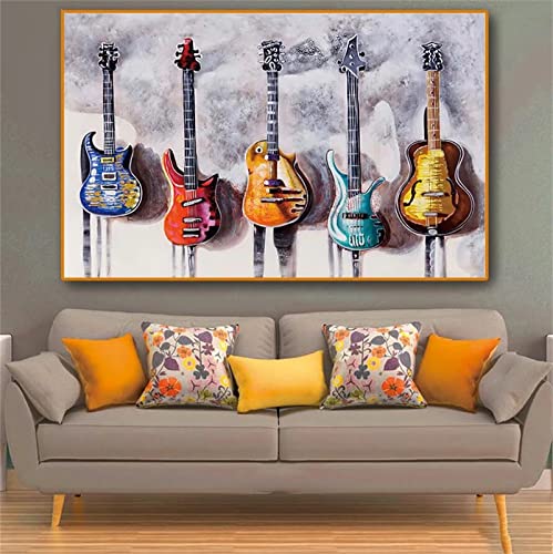 Diamant Painting Bilder groß,Gitarre 5D Diamond Painting,Diamant Painting Erwachsene Kinder,DIY Diamond Painting Full Set,Kristall Stickerei Kunsthandwerk Wall Eingang Dekoration Square Drill 50x70cm von Jayogo