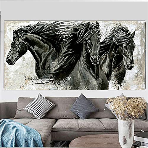 Diamond Painting,Diamond Painting Set Groß Schwarze Pferde,5D Full Diamant Painting Bilder Erwachsene Kinder,DIY Malen Nach Zahlen Arts Craft,Wohnzimmer Schlafzimmer Wand Eingang Dekoration 70x140cm von Jayogo