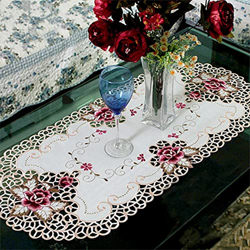 Jayruit Weiße ovale Spitzen-Tischdecke, Deckchen, bestickt, Blumenmuster, kleine Tischdecke, Heimdekoration, 40 x 85 cm von Jayruit
