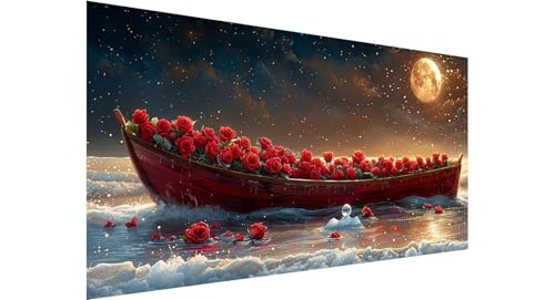 Diamond Painting Boot Diamond Painting Erwachsene Rose Diamant Painting Bilder Kinder, 5D Diamond Painting Anfänger, DIY Diamanten Malerei Stickerei Bastelset, Zimmer Deko Geschenk 60x120cm N1-591 von Jaznnghh