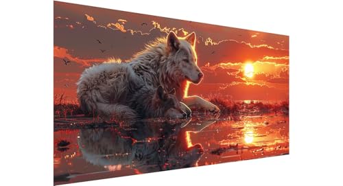 Diamond Painting Erwachsene Groß 20x40cm, 5D Diamant Painting Bilder Wolf Diamond Painting Sonnenlicht Diamand Painting Kinder Anfänger, DIY Crystal Art Bastelset, Deko Wohnzimmer Geschenke N1-594 von Jaznnghh