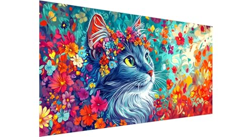 Diamond Painting Katze Diamond Painting Erwachsene Blume Diamant Painting Bilder Kinder, 5D Diamond Painting Anfänger, DIY Diamanten Malerei Stickerei Bastelset, Zimmer Deko Geschenk 70x140cm N1-49 von Jaznnghh