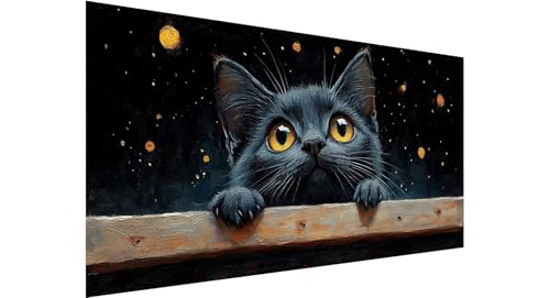 Diamond Painting Schwarz Diamond Painting Erwachsene Katze Diamant Painting Bilder Kinder, 5D Diamond Painting Anfänger, DIY Diamanten Malerei Stickerei Bastelset, Zimmer Deko Geschenk 30x60cm N1-553 von Jaznnghh