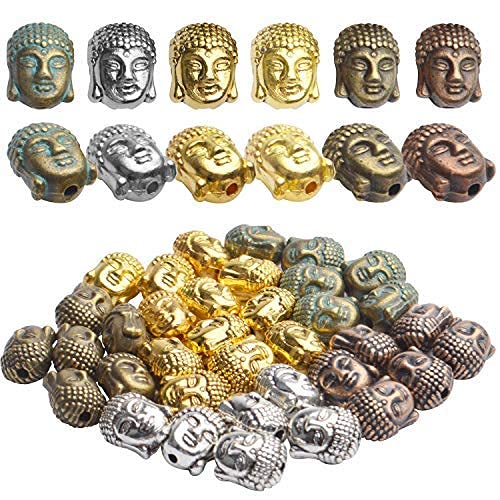 Buddha-Kopf-Perlen, tibetischer Stil, Legierung, Zwischenperlen, kleine Metallperlen für Armbänder, Schmuckherstellung, Basteln, 6 Farben, 11 x 9 x 8 mm, 36 Stück von Jdesun