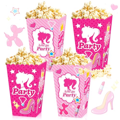 JeVenis 12PCS pink girl Popcorn Box Dekoration Rosa Popcorn Boxen Rosa Süßigkeiten Boxen Let's Go Party Geschenk Box von JeVenis