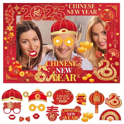 JeVenis 2025 Chinesische Neujahrsdekoration 2025 Frohes Neues Jahr Party Foto Booth Requisiten Chinesische Schlange Neujahr Partyzubehör von JeVenis