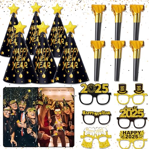 JeVenis 2025 Happy New Year Party Supplies Photo Booth Props Happy New Year Hat Happy New Year Headband Silvester Party Hat Silvester Party Supplies Happy New Year Party Glasses von JeVenis