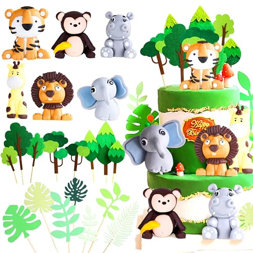 JeVenis Dschungel Tortendeko Jungle Cake Topper Safari tiere Kuchendeko Wild One Geburtstag Torten Zoo Tier Cake Topper für Geburtstag von JeVenis