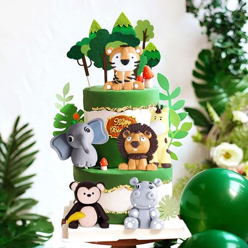 JeVenis Dschungel Tortendeko Jungle Cake Topper Safari tiere Kuchendeko Wild One Geburtstag Torten Zoo Tier Cake Topper für Geburtstag von JeVenis