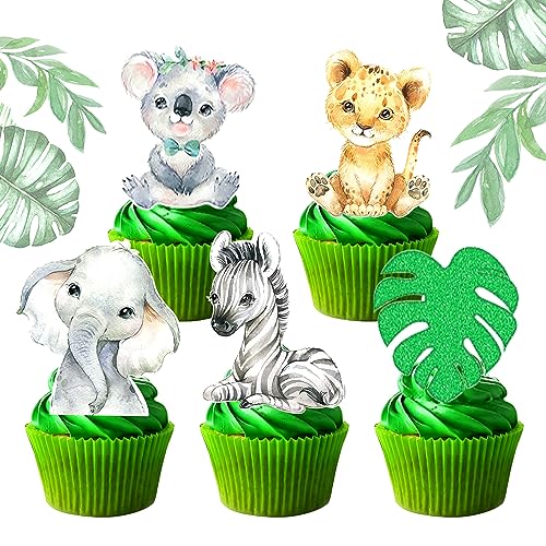 JeVenis 24 Stück Dschungeltiere, Cupcake-Topper, Wild One Cupcake-Topper, zwei wilde Cupcake-Dekoration, Safari-Tiere, Cupcake-Dekoration, Safari-Kuchendekoration von JeVenis